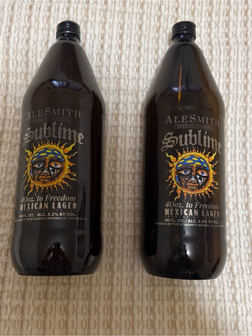 EMPTY Sublime Mexican Lager Collectors 40oz Brown Glass Bottle - Pair